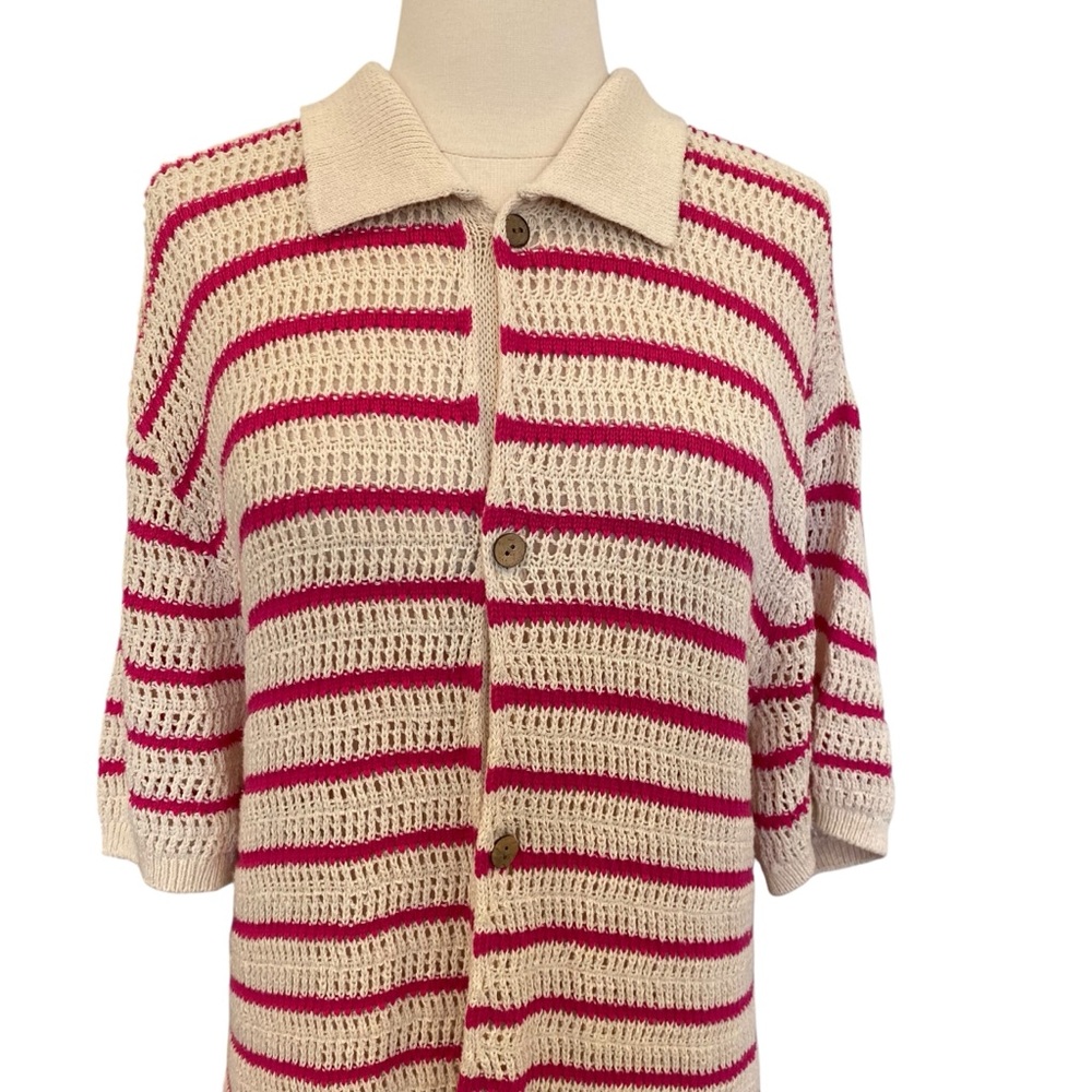 Zara Oversized Crochet Knit Cardigan With Stripes Size XL - Picture 7 of 8